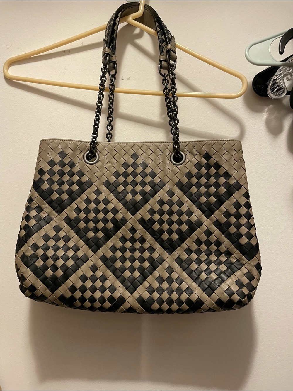 Bottega Veneta Taupe and Black Intrecciato Shoulder Tote - Picture 1 of 7